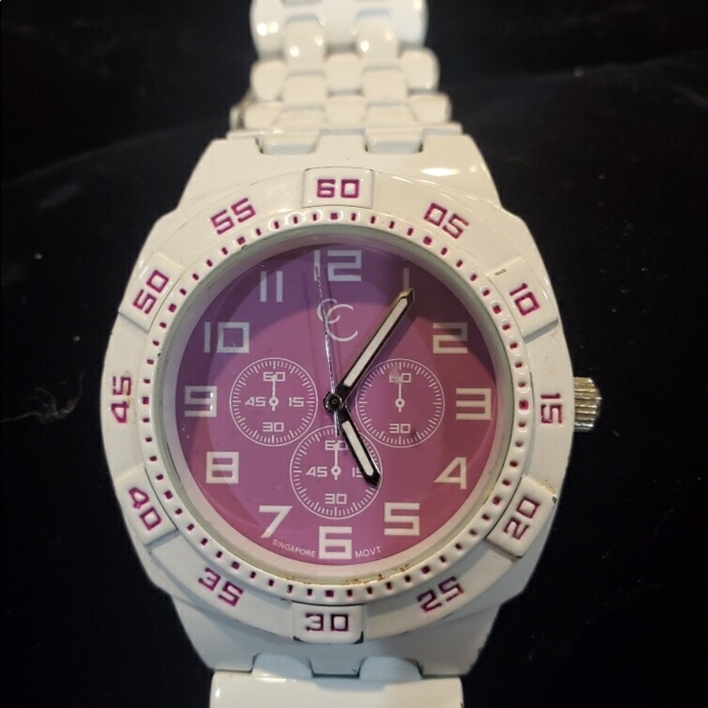 White Metal Band/Pink Face BF Style Women’s Watch